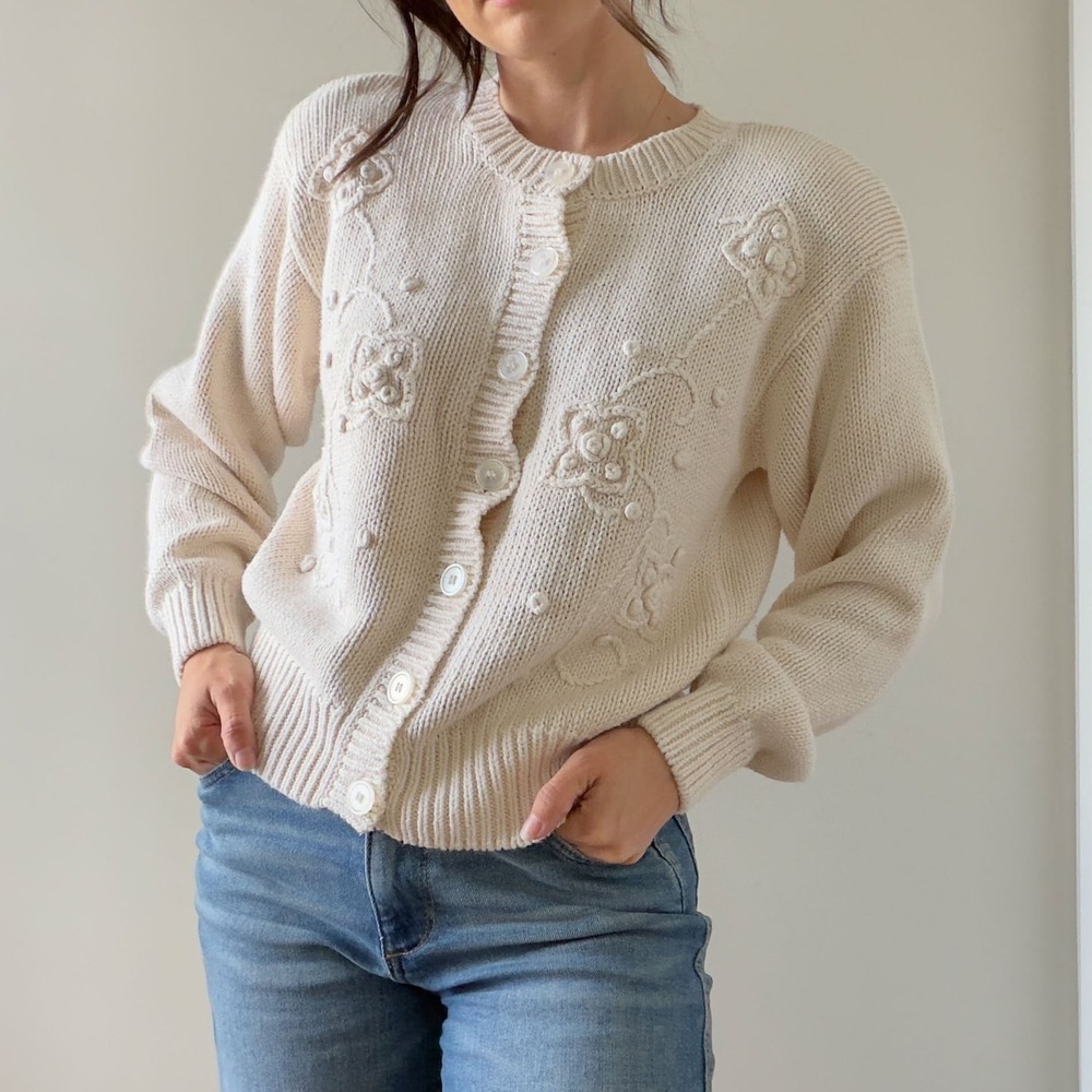 Vintage American Eagle Knit Cottagecore Cardigan Sweater Size Medium - Picture 2 of 8